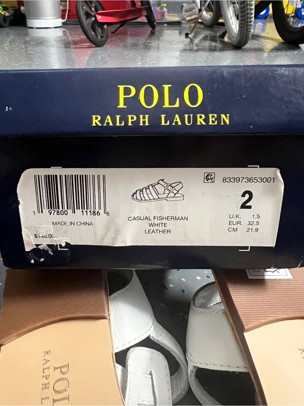 Polo by Ralph Lauren casual fisherman white Leather Sandals KIDS SIZE 2